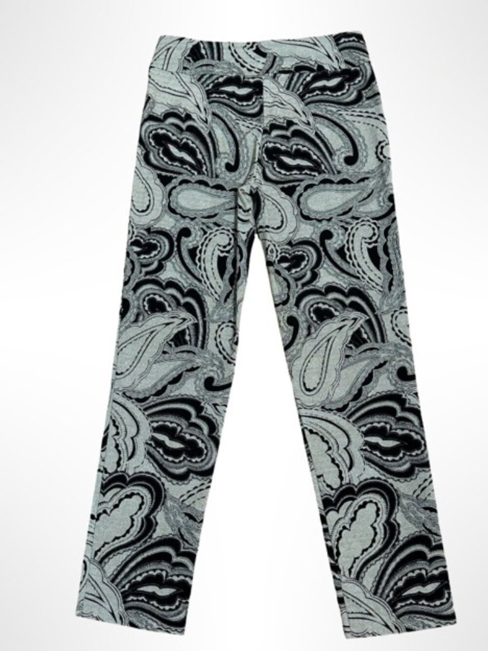 KRAZY LARRY Pull-On Ankle Pants Black White Paisley Print 4 NWOT - Picture 5 of 8